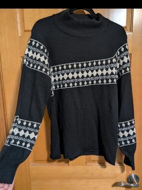 Democracy Black Knit Sweater with Ribbed Crew Neck